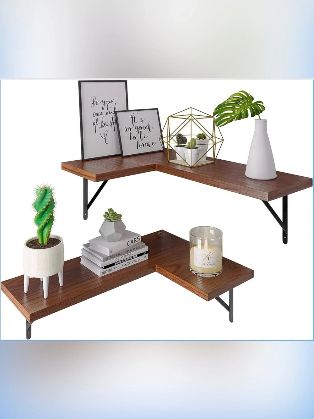 Metrogico Rustic Wood Corner Floating Shelves Set of 2 NIB
